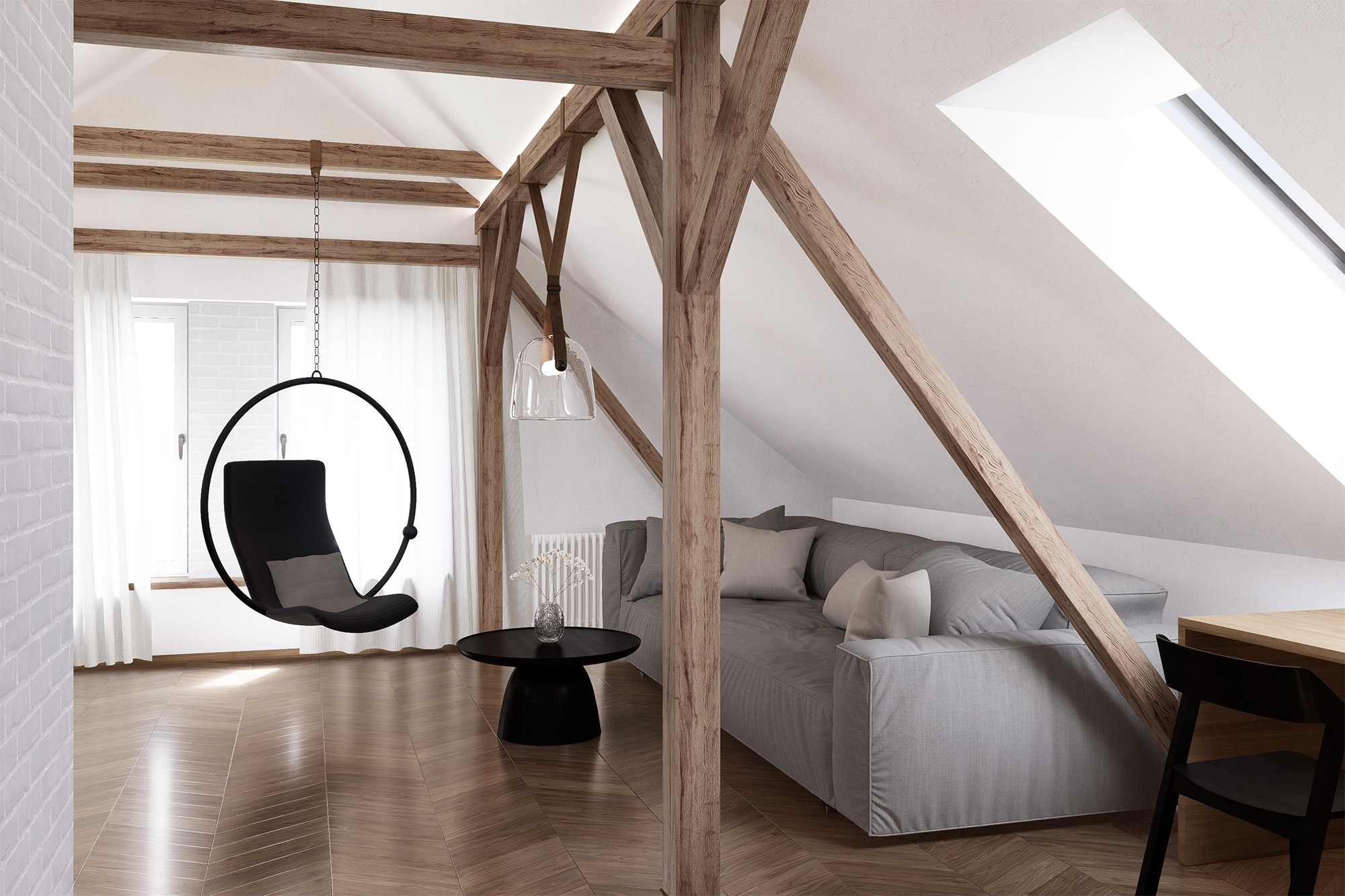 3D architektonická vizualizace návrhu podkrovního bytu v Kotenčicích